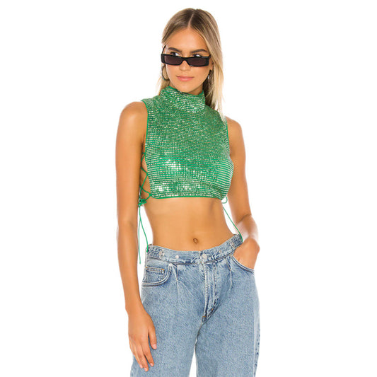 Women's Fashion Nightclub Sequined Top Side Stretch Rope Sexy Vest