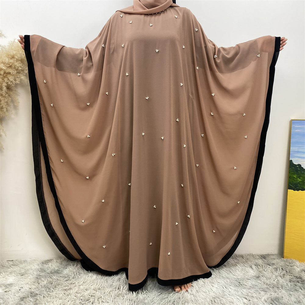 Robe musulmane ample élégante en mousseline de soie à manches chauve-souris pour le Moyen-Orient et la Turquie