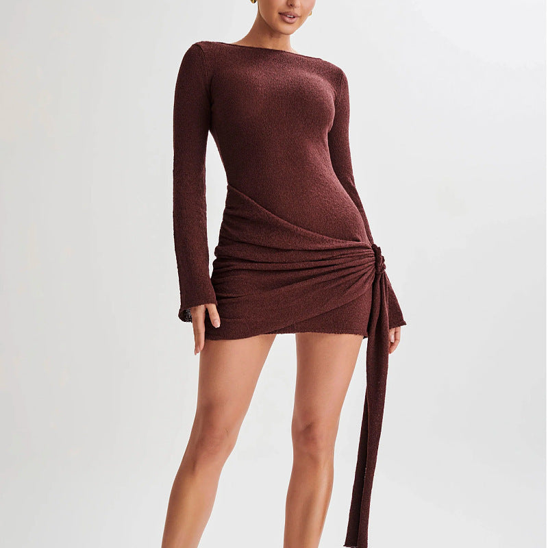 Robe à manches longues slim tendance Y2K, sexy, moulante, en forme de V, dos nu, courte, vêtements pour femmes