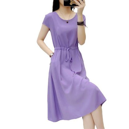 Summer Solid Color Noil Poplin Dress