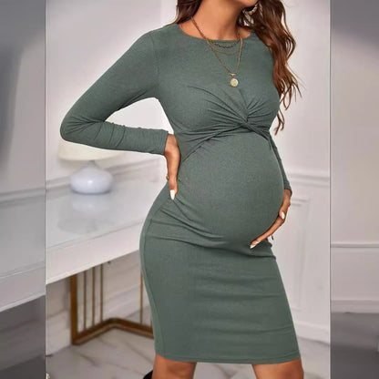 Women's Round Neck Long Sleeve Knitted Dress For Pregnant Women