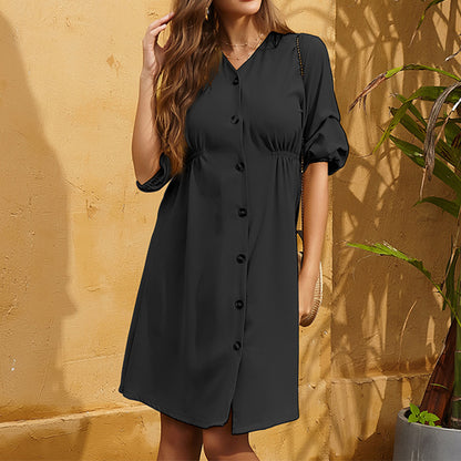 Vestido holgado con cuello en V y botones para mujer, elegante y moderno