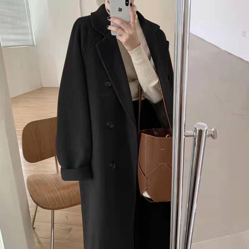 Manteau en laine mi-long pour femme, ample, épais