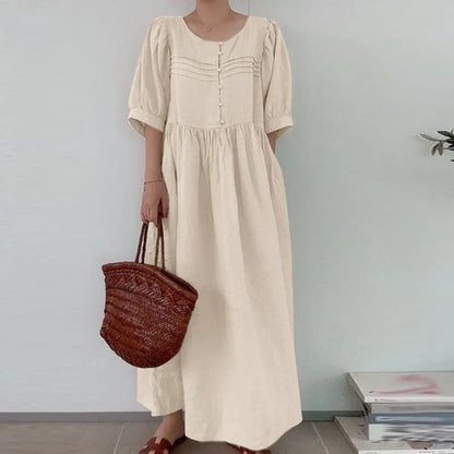 Solid Color Plus Size Women's Cotton And Linen Dress