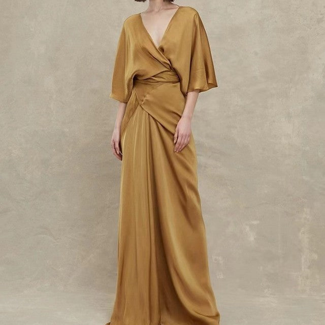 Robe dos nu à col en V en cuprammonuium pour femme