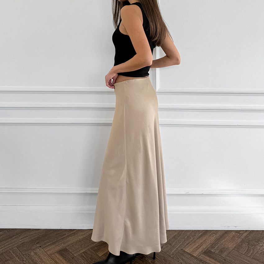 Temperament Khaki Simple Skirt Cross-border Minority All-match High Waist Slim Fit Long Dress