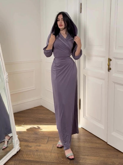 Robe en tricot à capuche une pièce de couleur unie