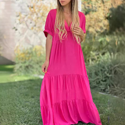 Robe longue décontractée à col en V pour femme