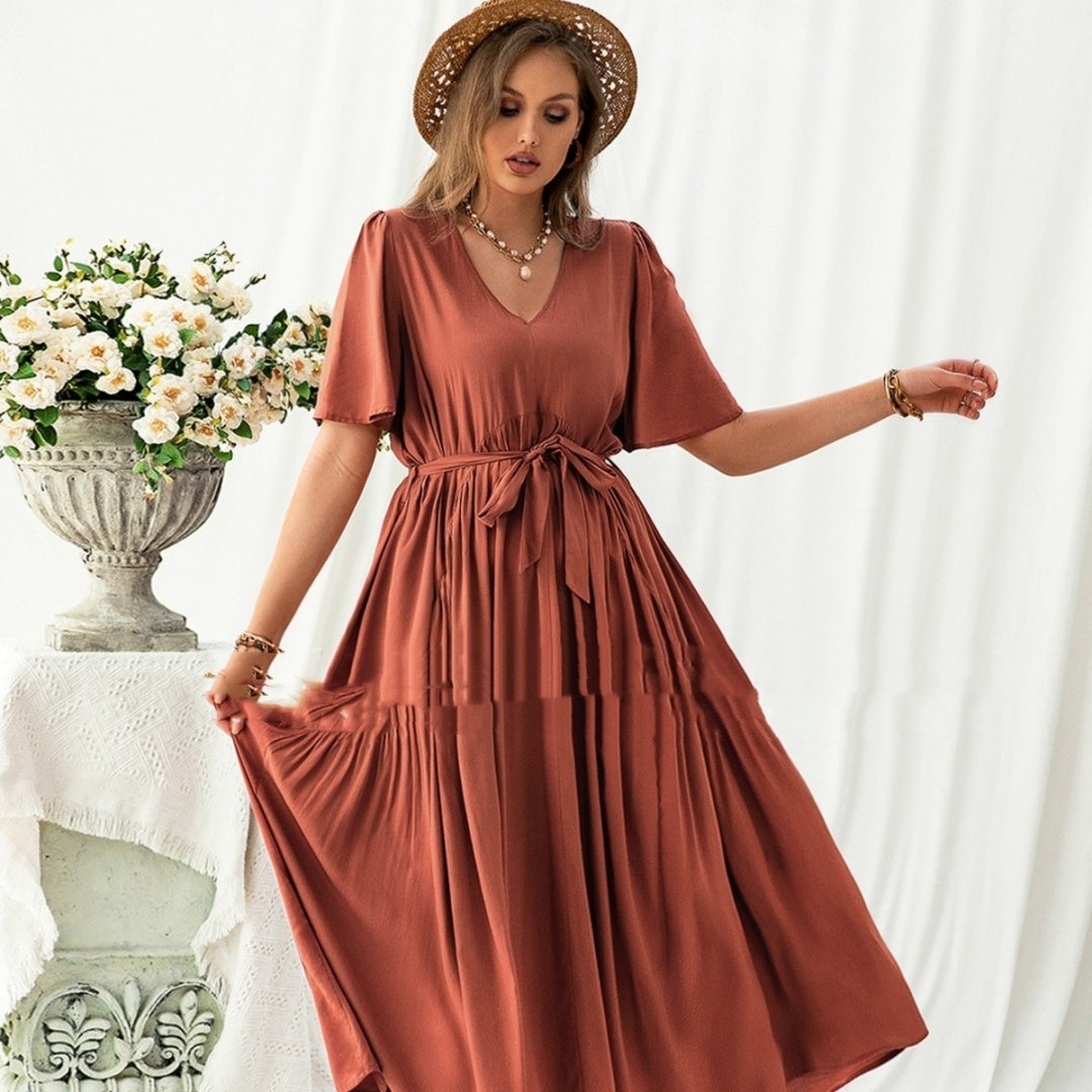 Robe longue à col en V pour tous les jours, grande taille