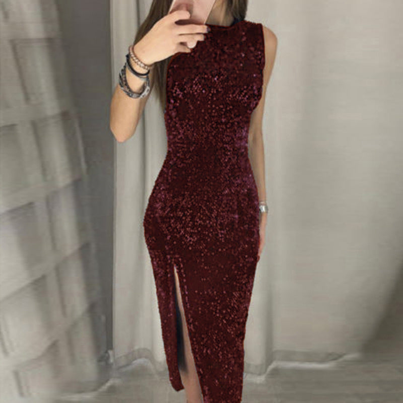 Women's Dress Skirt Irregular Sequined Slit Dress