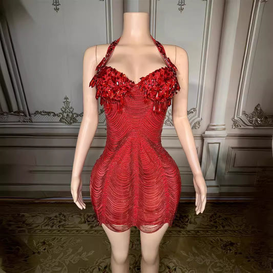 Women's Red Dew Backlit Diamond Dress