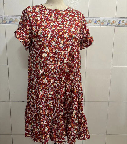 Vestido informal de verano con cuello redondo y estampado floral de leopardo para mujer