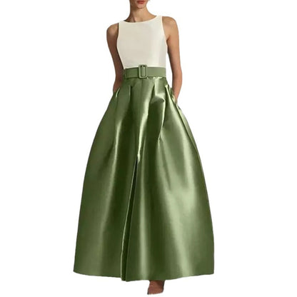 Sleeveless French Slimming Long High Waist Green Temperament Dress