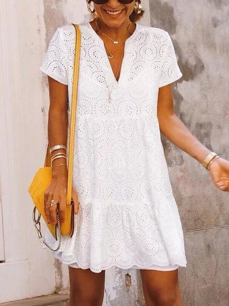 European And American V-neck Lace Midi Dress