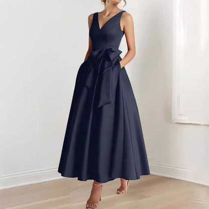 Robe amincissante à col en V pour hôte de fête d'anniversaire, tenue mondaine à porter au quotidien