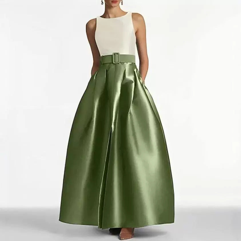 Sleeveless French Slimming Long High Waist Green Temperament Dress