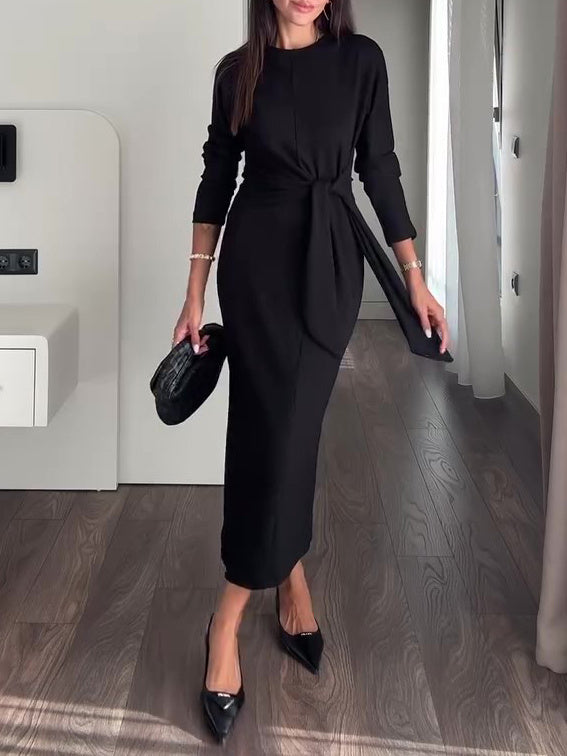 Solid Color Strappy Long Sleeve Dress