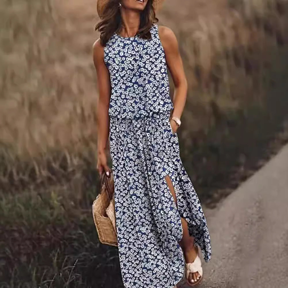 Vestido floral sin mangas con estampado de moda para mujer