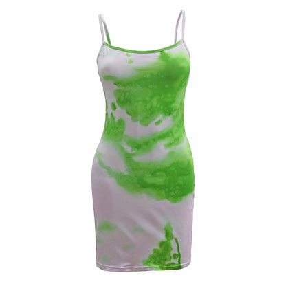 Robe sexy à bretelles en stretch tie-dye pour femmes