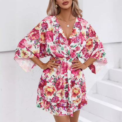 Printed V-neck Women's Clothing Dress