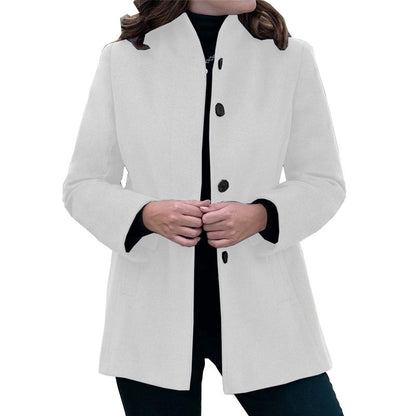 Autumn And Winter Simplicity Long Sleeve Lapel Button Slim-fit Woolen Coat Women