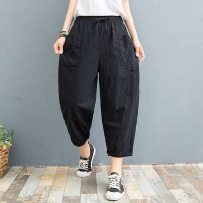 Cropped Pants Printed Plus Size Female Summer Cotton Linen Harem Pants Loose Casual Women's Pants