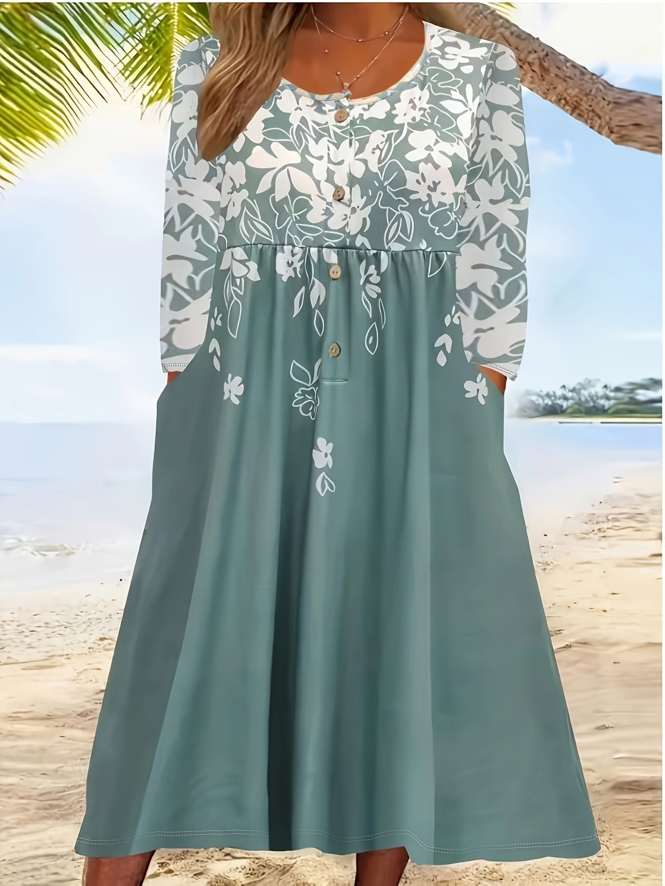 Robe ample à col rond et imprimé floral pour femme