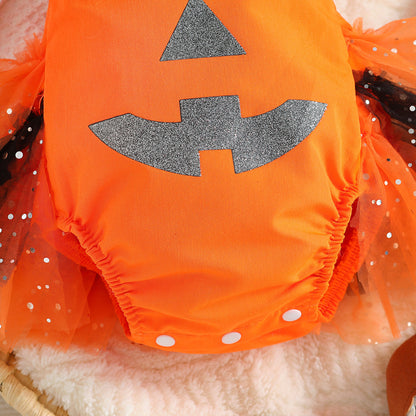 Nuevo mono de bebé de Halloween, divertido mameluco de malla de calabaza para niños