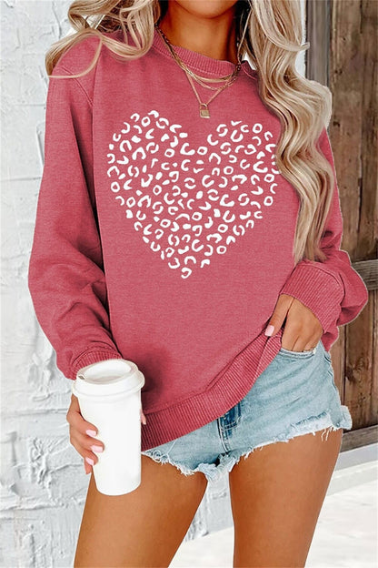 Printed Round Neck Long Sleeve Plus Size Casual Hoodie