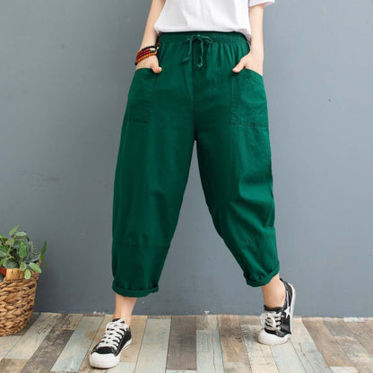 Cropped Pants Printed Plus Size Female Summer Cotton Linen Harem Pants Loose Casual Women's Pants