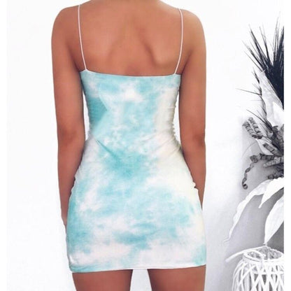 Robe sexy à bretelles en stretch tie-dye pour femmes