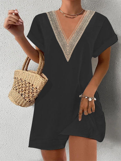 Women's Fashion Casual Lace V-neck Short Sleeve Dress