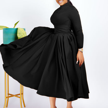 Elegant Pleated African Plus Size Large Swing Skirt Foreign Trade Dress