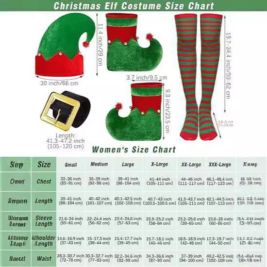 Women's Christmas Elf Clothing Suit Velvet Dress Belt Striped Over The Knee Thigh High Socks