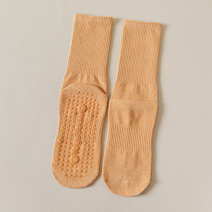 Chaussettes de yoga mi-mollet antidérapantes à semelle en silicone pour femmes