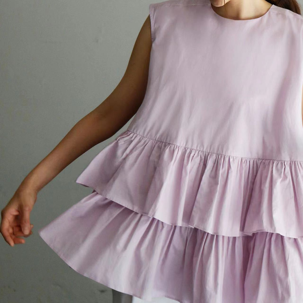 Summer Pure Cotton Sleeveless Ruffled Shirt