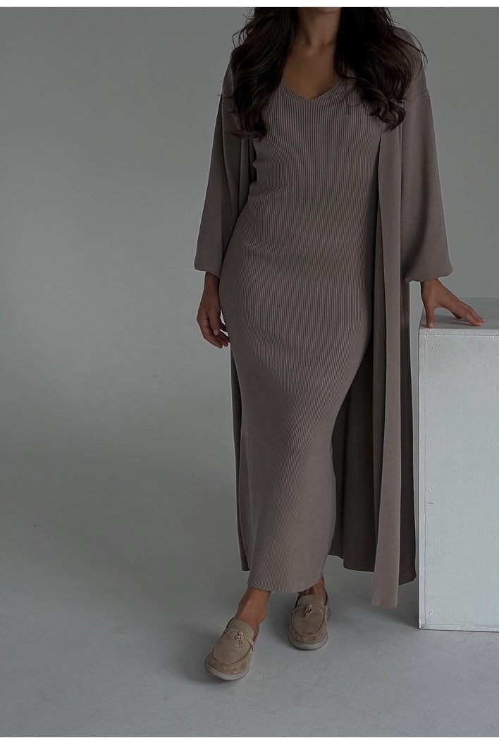 Solid Color Slim Sweater Overknee Dress Suit