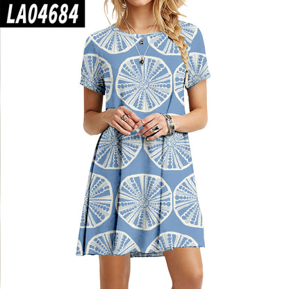 Summer Women's Casual Urban Round Neck Short Sleeve Dress