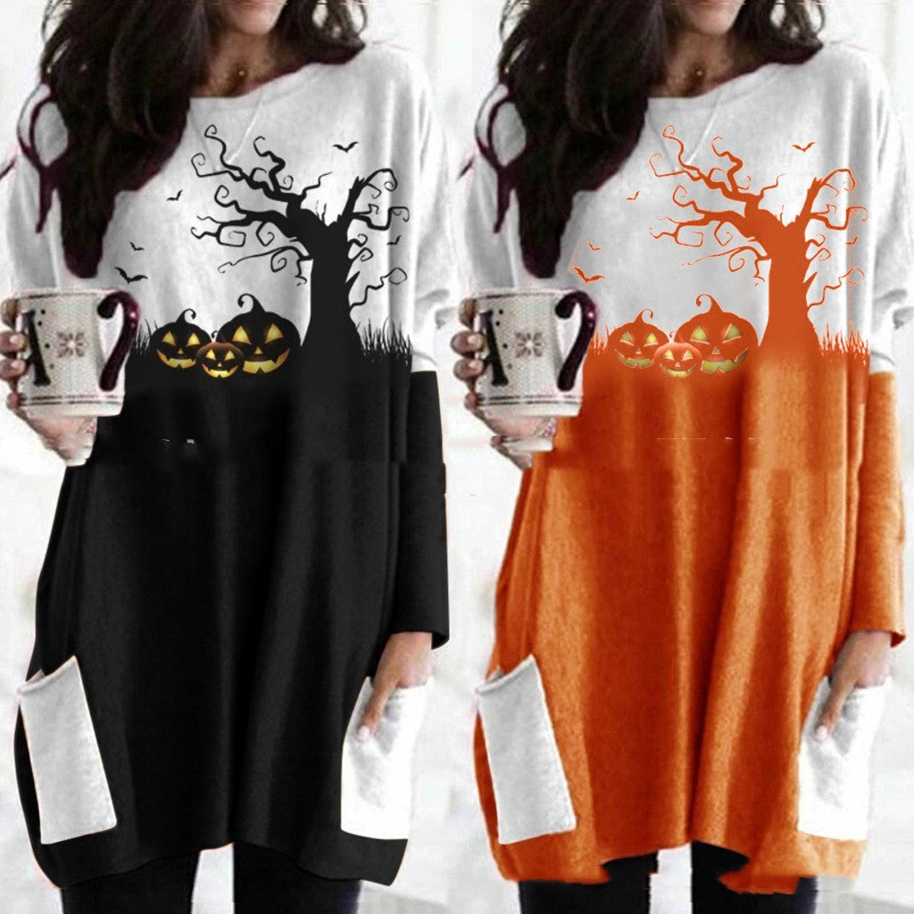 Vestido de manga larga con costura de calabaza para Halloween