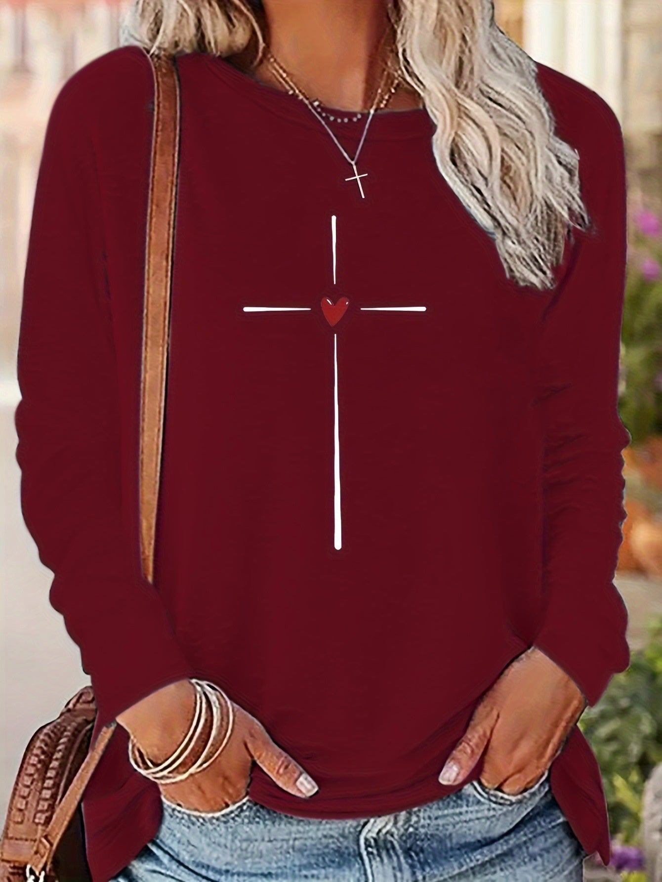 Printed Round Neck Long Sleeve Plus Size Casual Hoodie