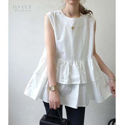 Summer Pure Cotton Sleeveless Ruffled Shirt