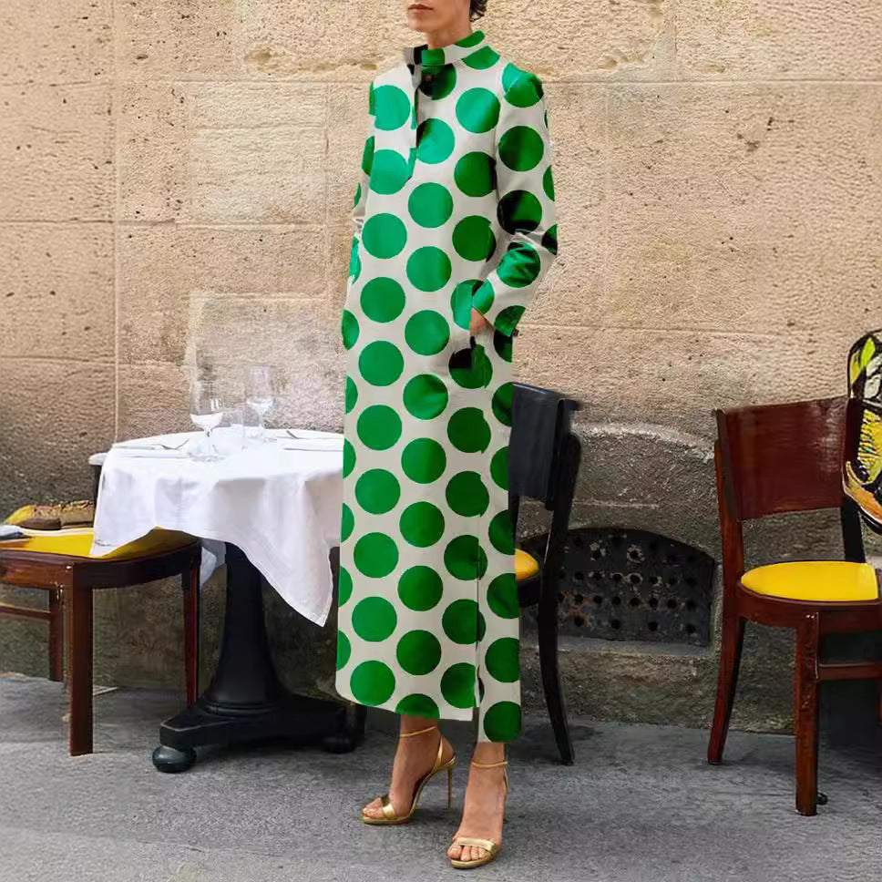 Vestido estampado de manga larga con cuello alto para mujer