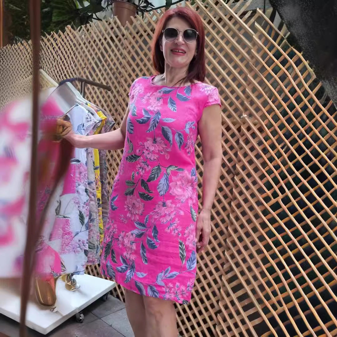 Vestido estampado de manga corta holgado y elegante para mujer