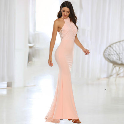 Robe longue dos nu en dentelle pour femme