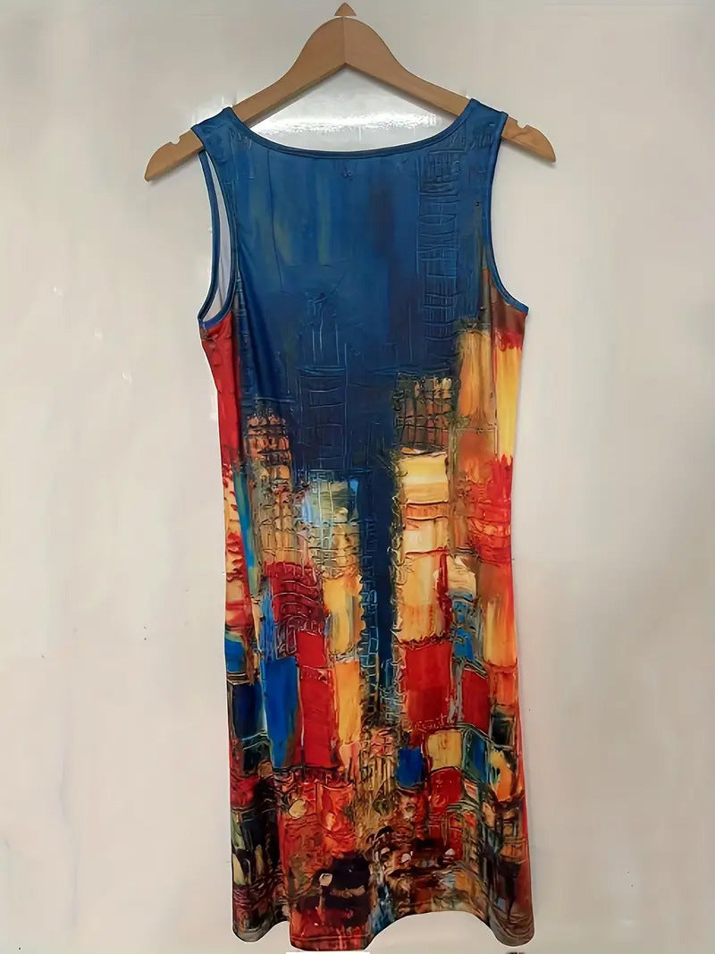 Ladies New Floral Print Sleeveless Dress