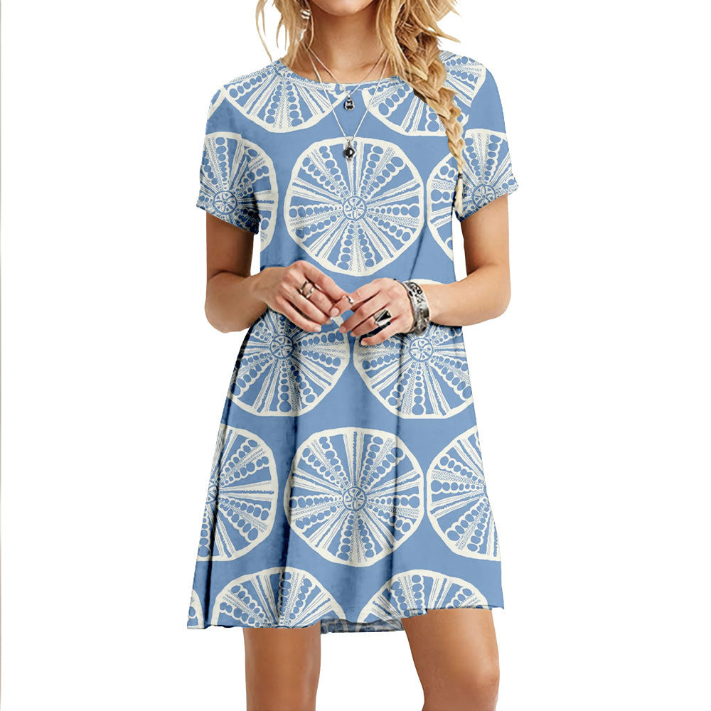 Summer Women's Casual Urban Round Neck Short Sleeve Dress