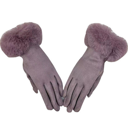 Guantes cálidos con forro polar para montar en invierno con boca de piel para mujer, guantes gruesos con batería para coche