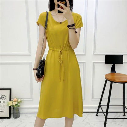 Summer Solid Color Noil Poplin Dress