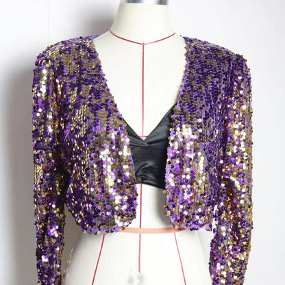 Veste de costume courte à paillettes pour femme