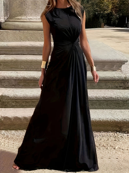 Casual Outing Temperament Commute Waist-tight Elegant Round Neck Long Dress